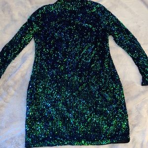 SHEIN plus 1X  black green blue Velvet sequin stretchy  mock neck dress